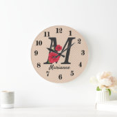 Grande Horloge Ronde Personalized monogram editable M text red flower (Maison)