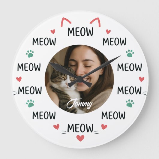 Grande Horloge Ronde Personalized Pet Photo Wall Clock with 'MEOW'  (Recto)