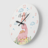 Grande Horloge Ronde Personalized Pink Dinosaur Nursery Large Clock (Angle)