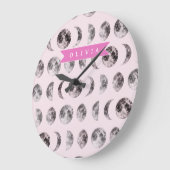 Grande Horloge Ronde Personalized Pink Moon Phase Celestial Name Gift (Angle)