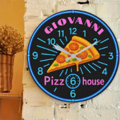 Grande Horloge Ronde Personalized pizzeria neon custom pizza house
