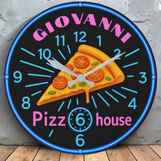 Grande Horloge Ronde Personalized pizzeria neon custom pizza house