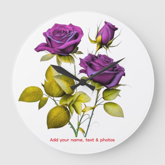 Grande Horloge Ronde Personalized Purple Rose Wall Clock | Add Your (Recto)