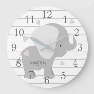 Grande Horloge Ronde Personalized White Grey Elephant Wall Clock