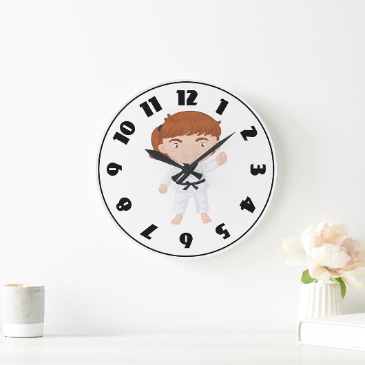 Grande Horloge Ronde Personnage de karaté fille enfants arts martiaux