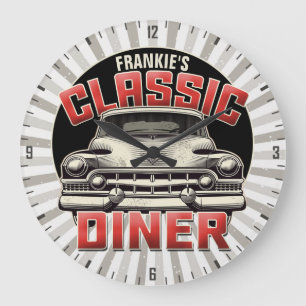 Grande Horloge Ronde Personnalisé American Classic Car Retro Diner Cafe