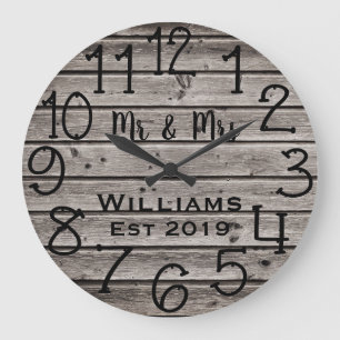 Grande Horloge Ronde Personnalisé Bois Brun Rustique Sur Mesure