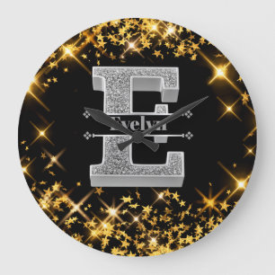 Grande Horloge Ronde Personnalisé E Premier Monogramme D'Argent Votre N