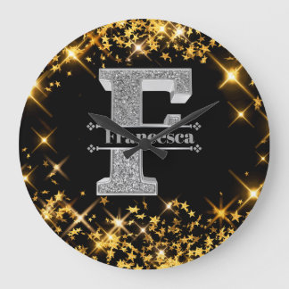 Grande Horloge Ronde Personnalisé F Monogramme initial d'argent Votre n