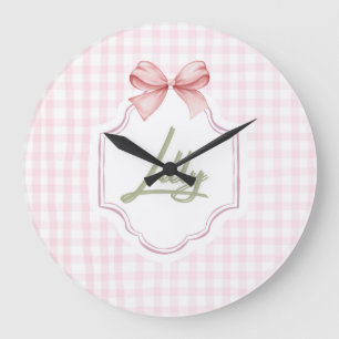 Grande Horloge Ronde Personnalisé Lilly Baby Girl Nursery Bow&En vichy