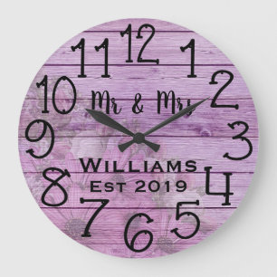 Grande Horloge Ronde Personnalisé Rustique Bois Violet Antique Sur Mesu