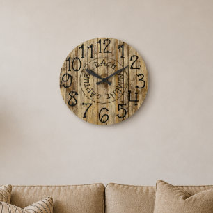 Grande Horloge Ronde Personnalisé Rustique Marron Bois Capturer Chaque