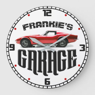 Grande Horloge Ronde Personnalisé VOTRE NOM Chevy Corvette Car Garage
