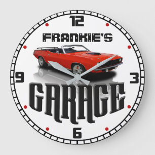 Grande Horloge Ronde Personnalisé VOTRE NOM Plymouth Cuda Car Garage