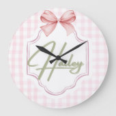 Grande Horloge Ronde Personnalisée Hailey Baby Girl Nursery Bow&En vich (Recto)