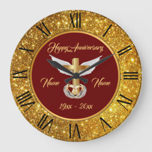 Grande Horloge Ronde Personnaliser mariage Anniversaire de la Croix d'o