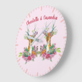 Grande Horloge Ronde Personnaliser Twins Floral Baby Deer Baby Nursery (Angle)