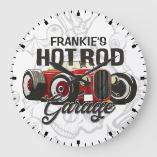 Grande Horloge Ronde Personnalisez votre nom Hot Rod Garage voiture per