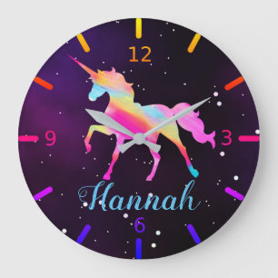 Grande Horloge Ronde Personnalisez Votre Propre Licorne Colorée