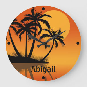 Grande Horloge Ronde Personnalité de Sunset Tropical Beach Wall Clock