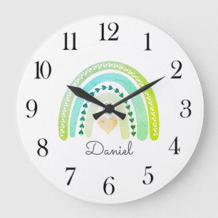 Grande Horloge Ronde Personnalité du Watercolor Rainbow Boho Nursery