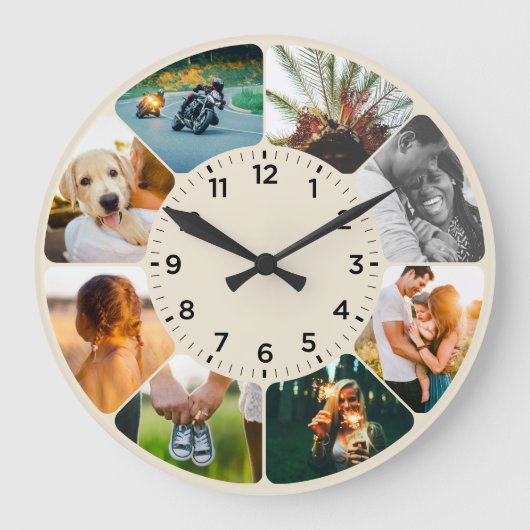Grande Horloge Ronde Personnalized 8 Rounded Photo Large Clock (Recto)