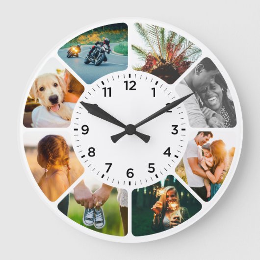 Grande Horloge Ronde Personnalized 8 Rounded Photo Large Clock (Recto)