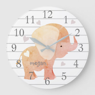 Grande Horloge Ronde Personnalized Baby Elephant Wall Clock