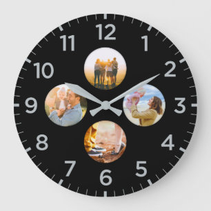 Grande Horloge Ronde Personnalized Black 4 Circle Photo Shadow Inlay