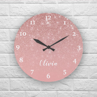 Grande Horloge Ronde Personnalized Girly Rose ombre