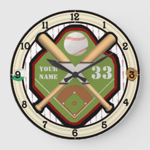 Grande Horloge Ronde Personnalized Name and Number Baseball Field
