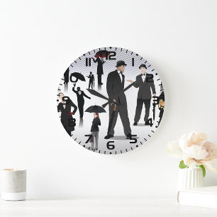 Grande Horloge Ronde Personnes Avec Des Parapluies