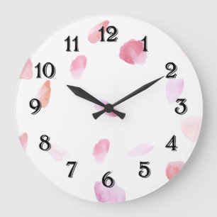 Grande Horloge Ronde Pétales de rose romantiques