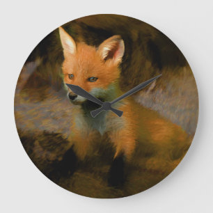 Grande Horloge Ronde Petit bébé Fox Cub Portrait