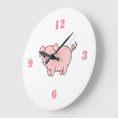 Grande Horloge Ronde petit cochon rose (Angle)