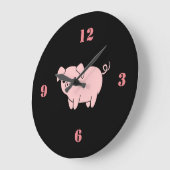 Grande Horloge Ronde petit cochon rose (Angle)