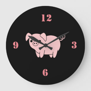 Grande Horloge Ronde petit cochon rose