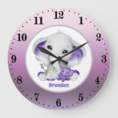 Grande Horloge Ronde petit garçon mignon éléphant ajouter nom pépinière (Recto)