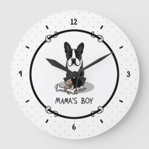 Grande Horloge Ronde Petit Mama's Boy Boston Terrier (noir) Chien