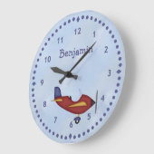 Grande Horloge Ronde Petit mur d'avion rouge (Angle)