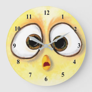 Grande Horloge Ronde Petit poulet jaune amusant surpris aux grands yeux