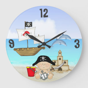 Grande Horloge Ronde Petite Buccane Baby Pirate Beach Wall Clock