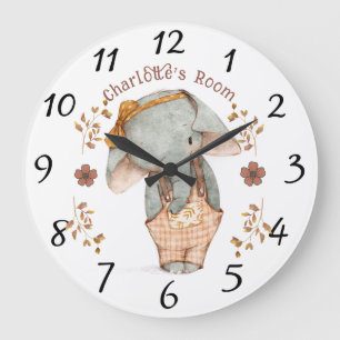 Grande Horloge Ronde Petite fille éléphante personnalisée