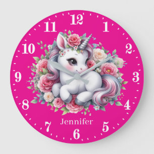 Grande Horloge Ronde Petite fille fille fille pépinière licorne