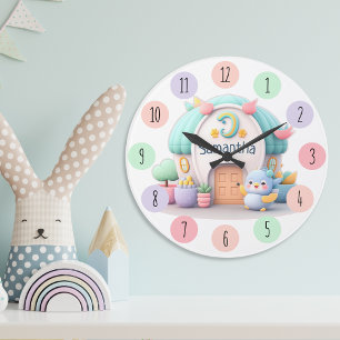 Grande Horloge Ronde Petite maison avec dragon et fille NOM
