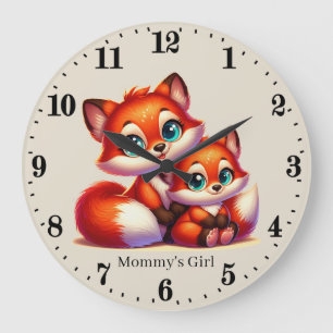 Grande Horloge Ronde Petites filles bébé renard ajouter nom