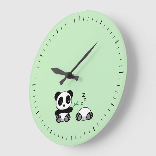 Grande Horloge Ronde Petites pandas mignonnes sur vert (Angle)