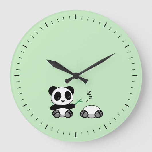Grande Horloge Ronde Petites pandas mignonnes sur vert (Recto)