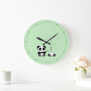 Grande Horloge Ronde Petites pandas mignonnes sur vert