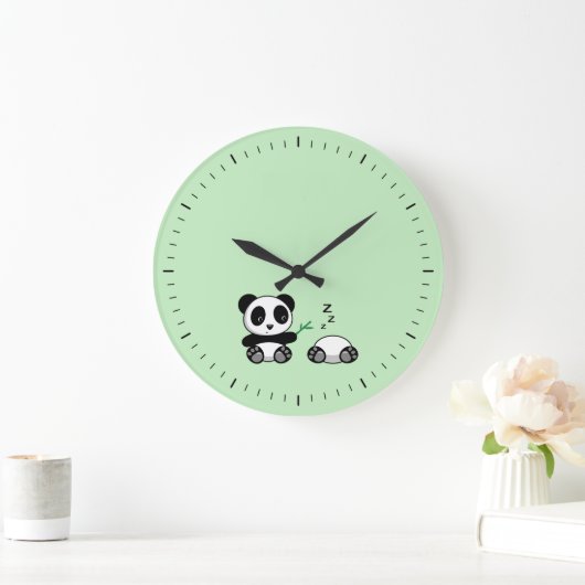 Grande Horloge Ronde Petites pandas mignonnes sur vert (Maison)